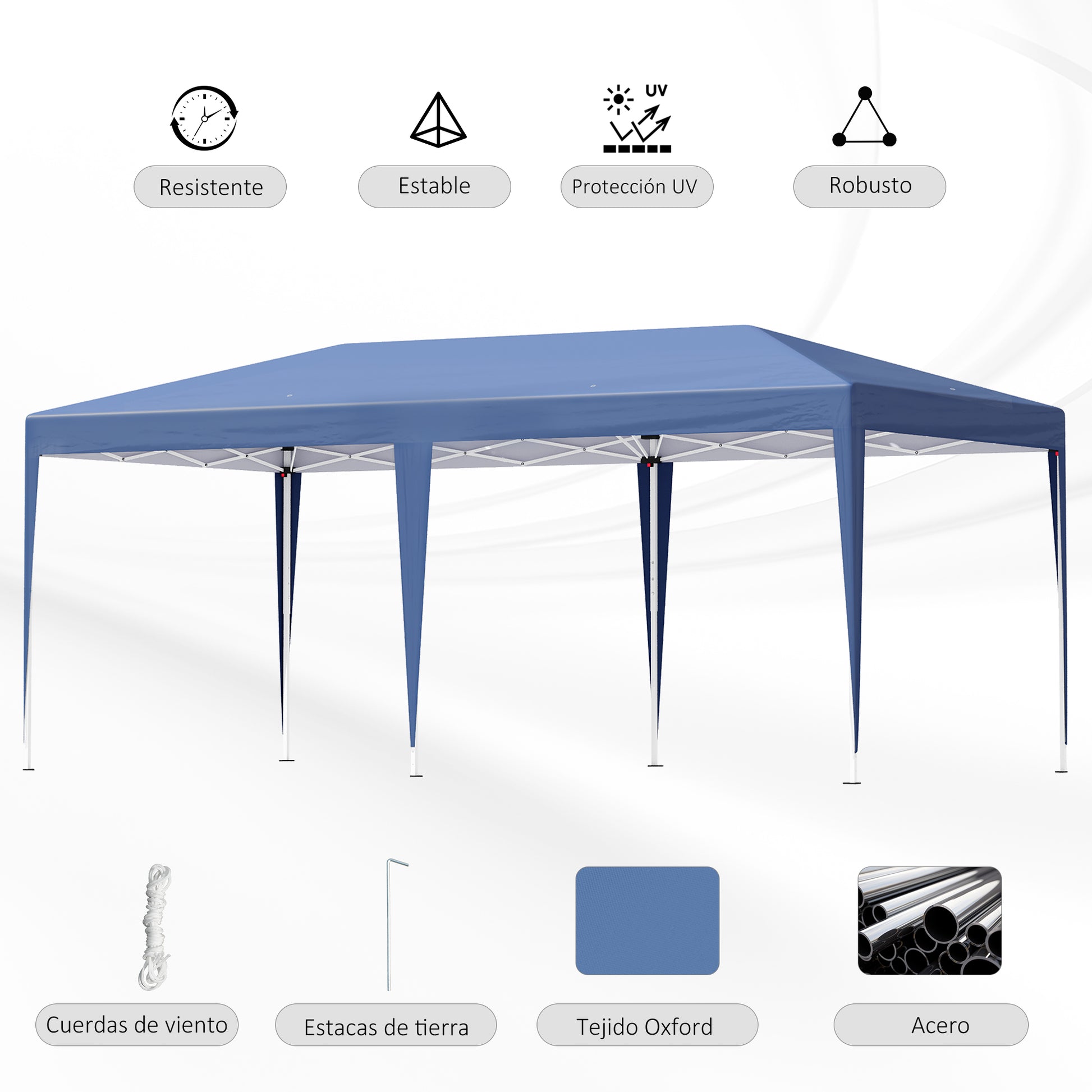 Outsunny Carpa Plegable 6x3 M Con Altura Ajustable En 3 Niveles Azul_5
