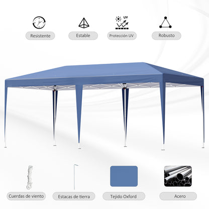 Outsunny Carpa Plegable 6x3 M Con Altura Ajustable En 3 Niveles Azul_5