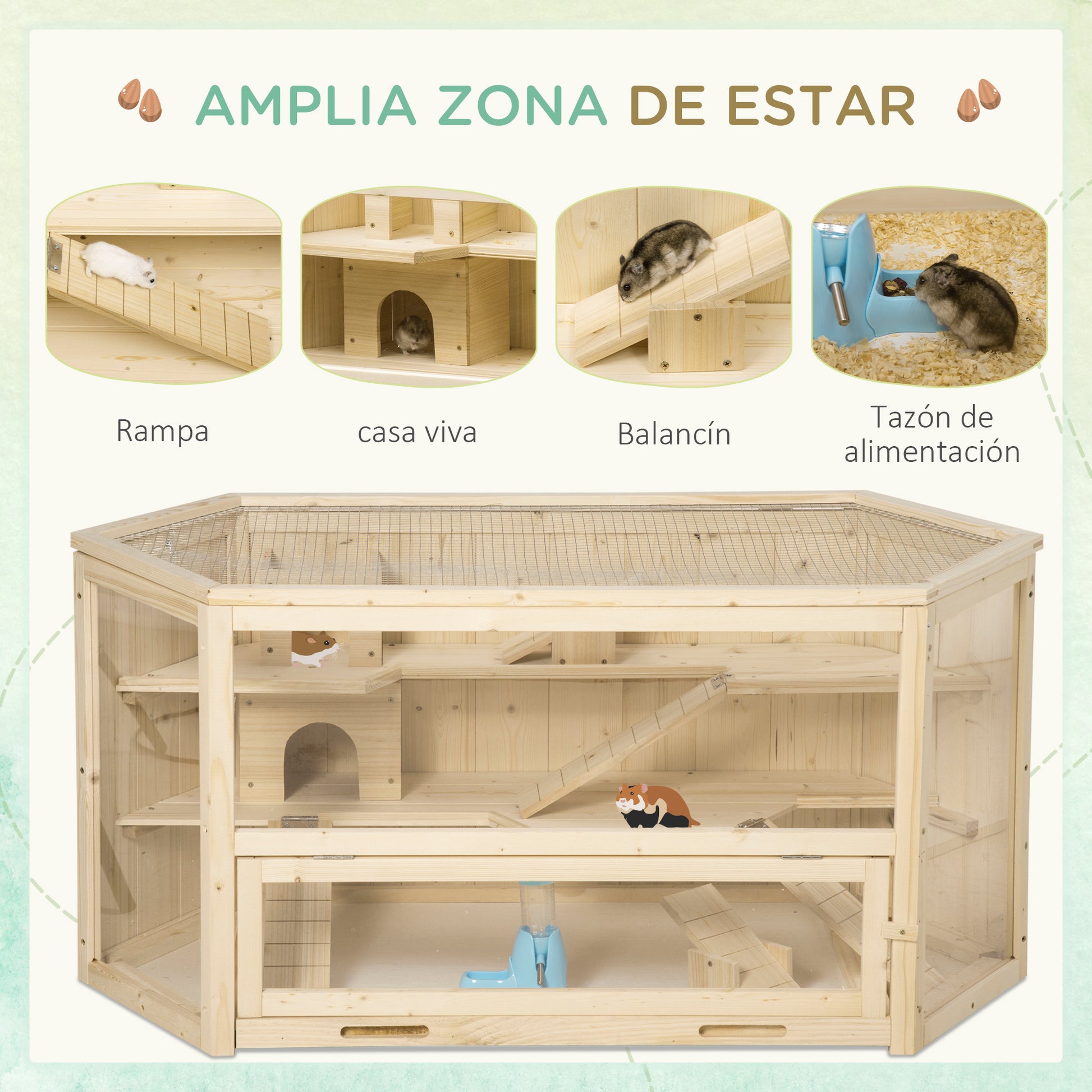Pawhut Jaula De Madera Para Hámster 115x60x55 Cm Con 3 Niveles Techo Abatible_5