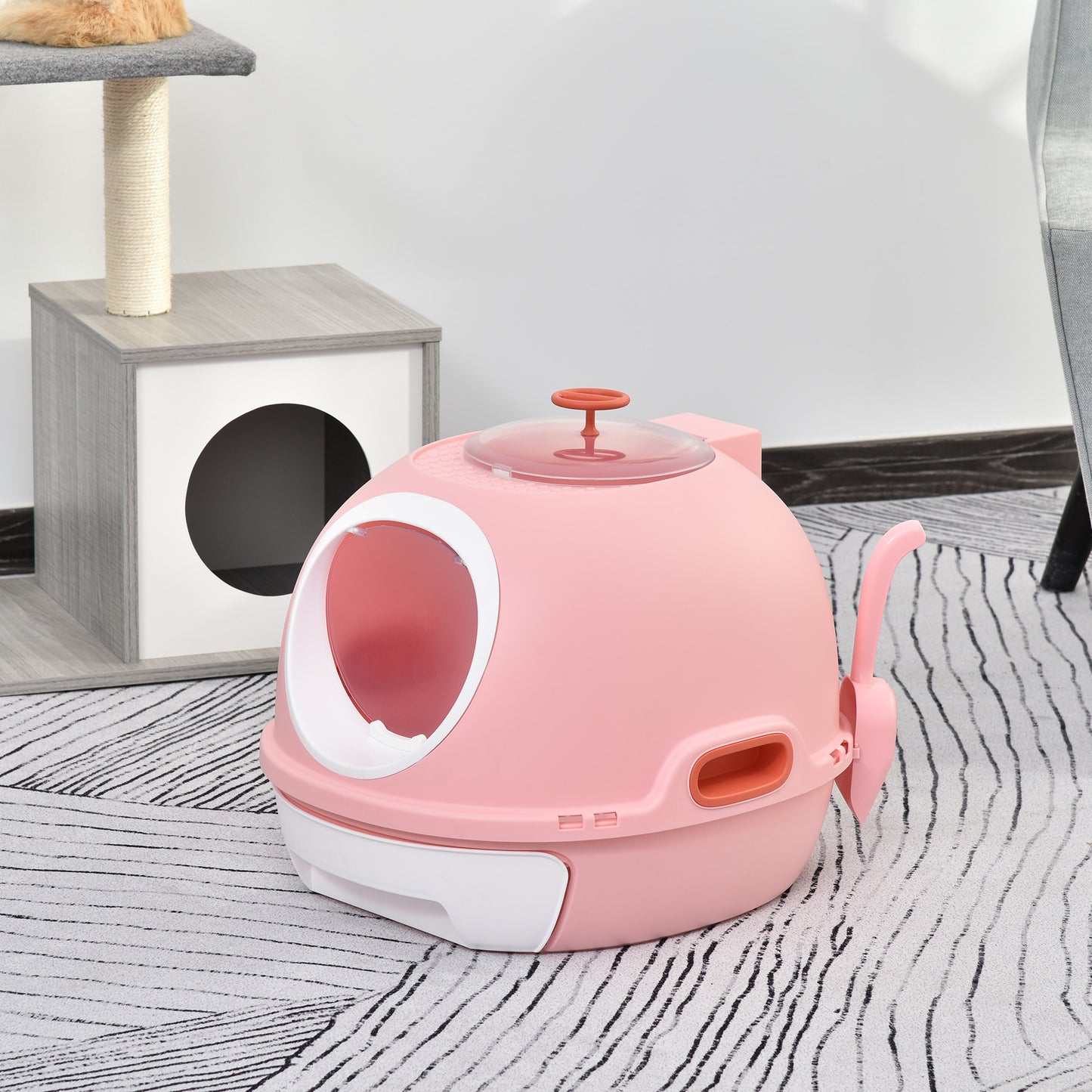 Pawhut Caja De Arena Para Gatos Con Claraboya Bandeja Extraíble Pala 47x55x44 Cm_1