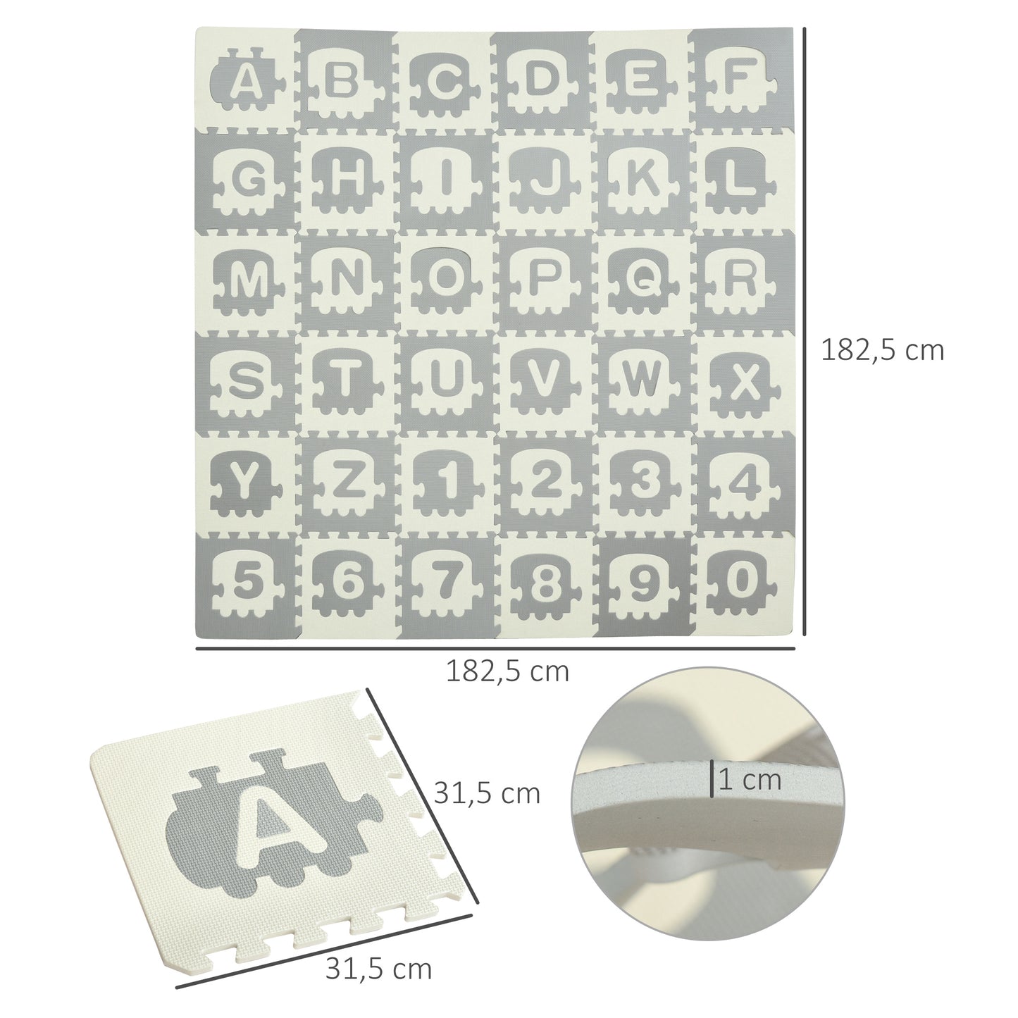 Homcom Alfombra Puzzle Para Bebés 36 Piezas De Eva Con 26 Letras (a-z) Y Números_2
