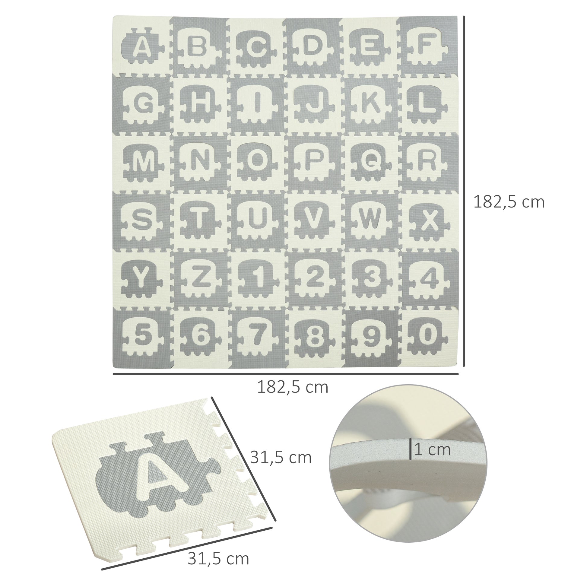 Homcom Alfombra Puzzle Para Bebés 36 Piezas De Eva Con 26 Letras (a-z) Y Números_2