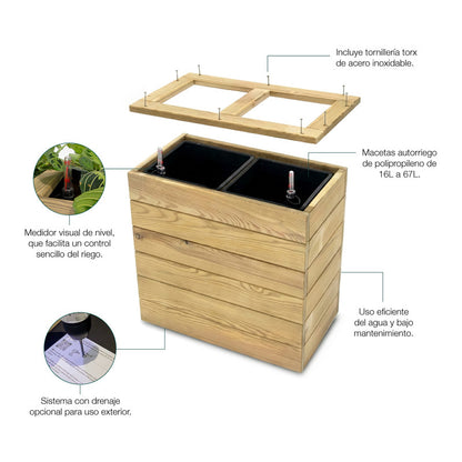 Jardinera De Madera Con Autorriego 75x40x60 Cm Nidum Basic Hortalia_2