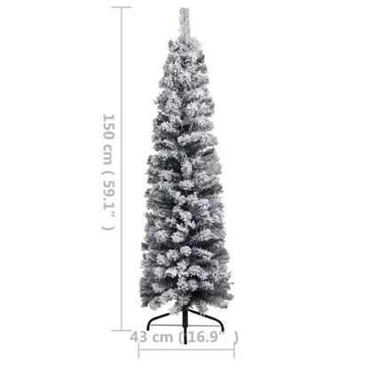 Vidaxl Árbol De Navidad Delgado Con Nieve Pvc Verde 150 Cm_2