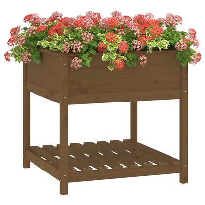 Jardinera Con Estante Madera Maciza Pino Marrón 82,5x82,5x81 Cm_3
