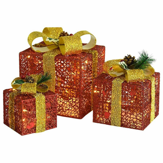Vidaxl Caja Regalo Decorativa Navidad 3 Pzas Rojo Exterior/interior_0