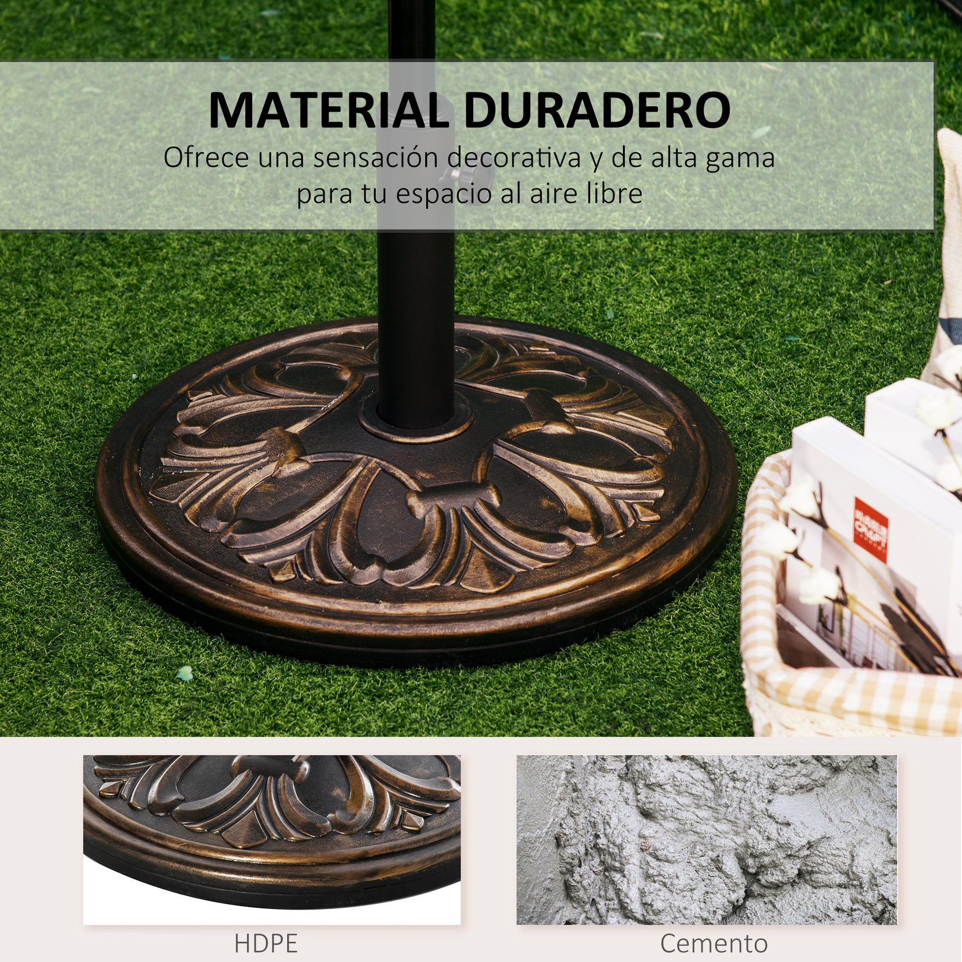 Outsunny Base De Sombrilla Redondo Peso 13 Kg De Hdpe Y Cemento Ø48x34 Cm Bronce_4