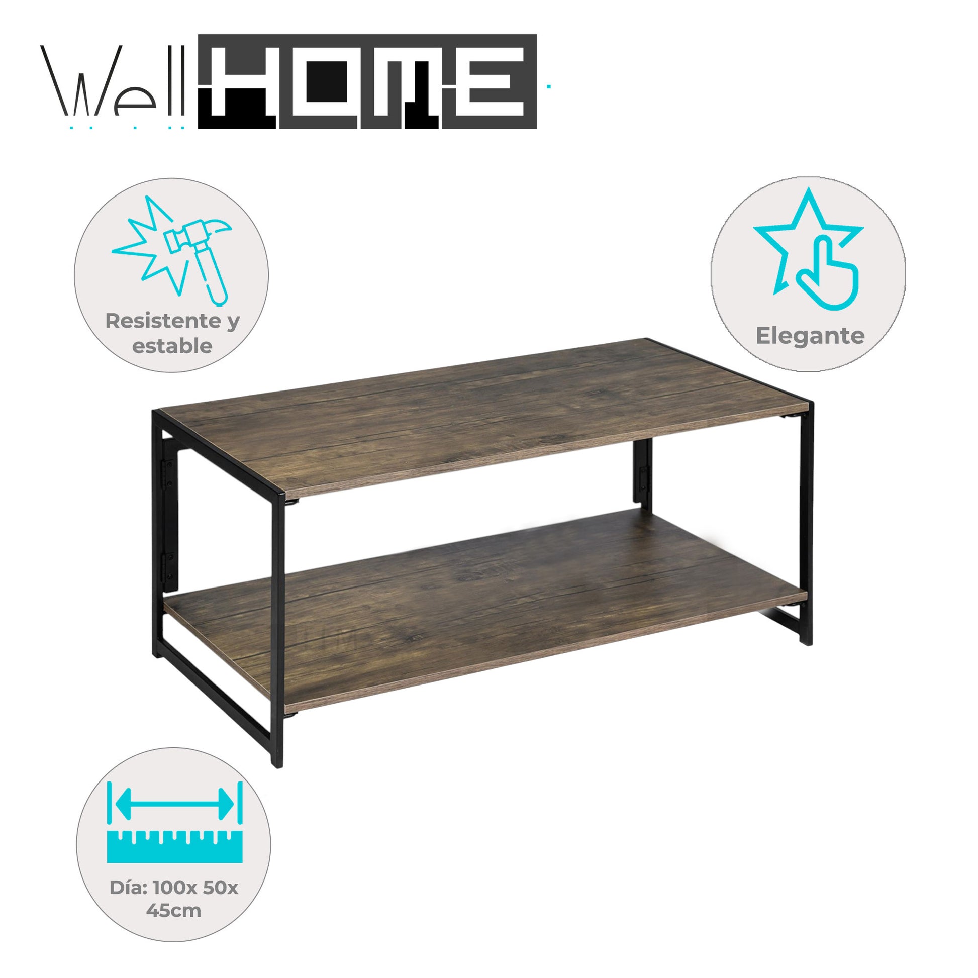 Well Home Mesa De Centro ''ades'' De Estructura De Metal Negro Vintage_1