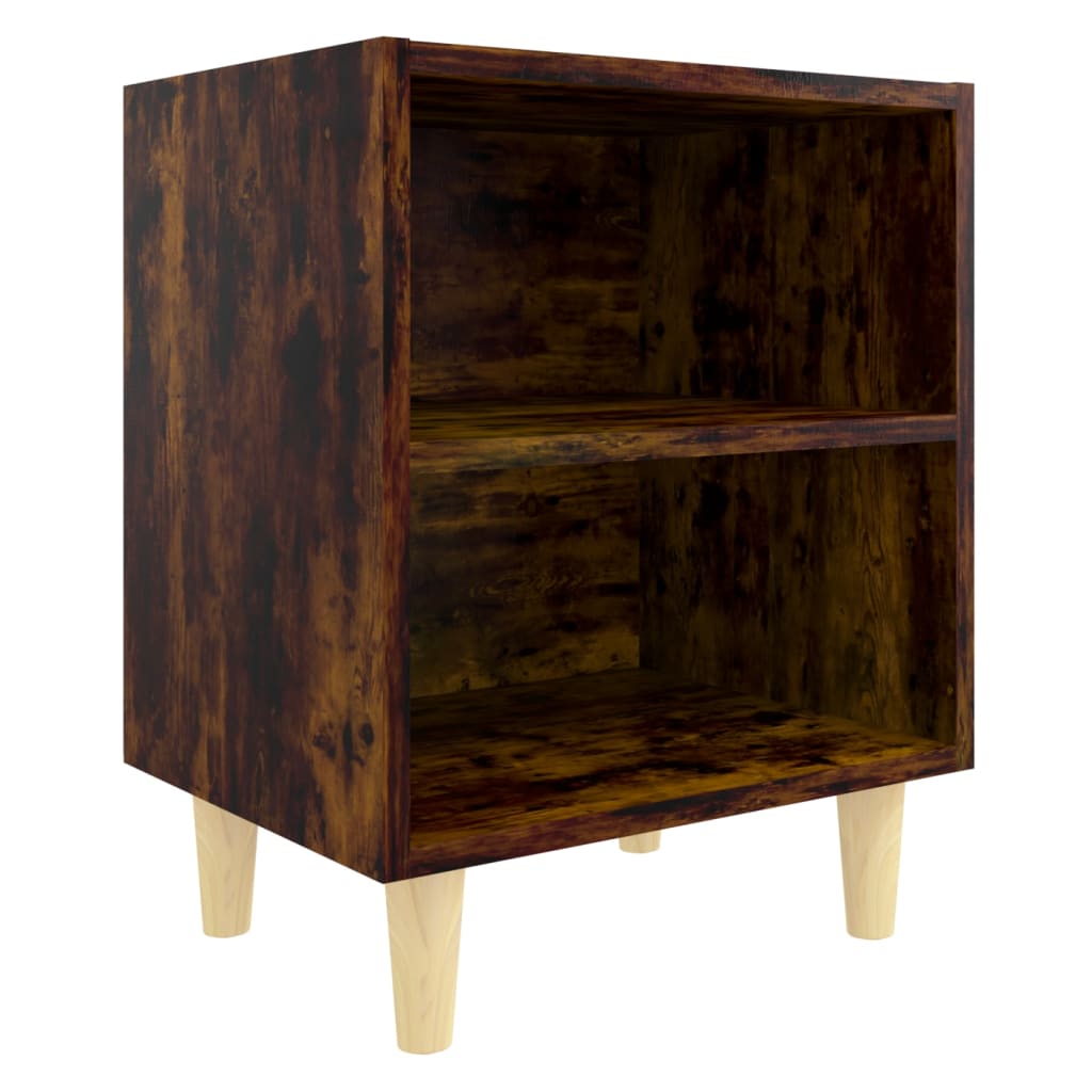 Mesita De Noche Patas Madera Maciza Roble Ahumado 40x30x50 Cm_0