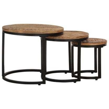 Mesitas Auxiliares 3 Piezas Madera De Mango Rugosa_1