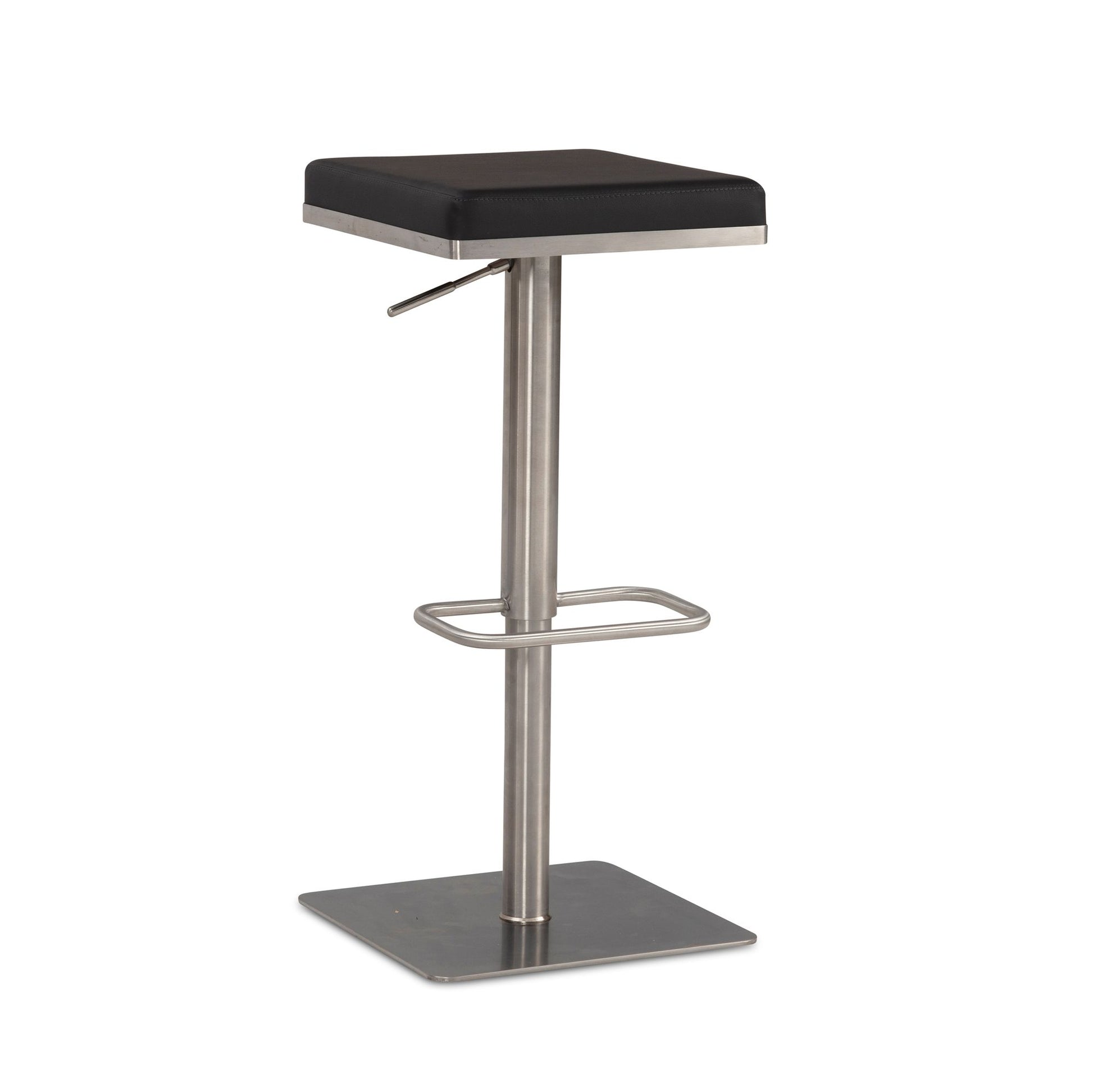 Taburete De Bar Negro De Piel Sintética De Acero Inoxidable_0