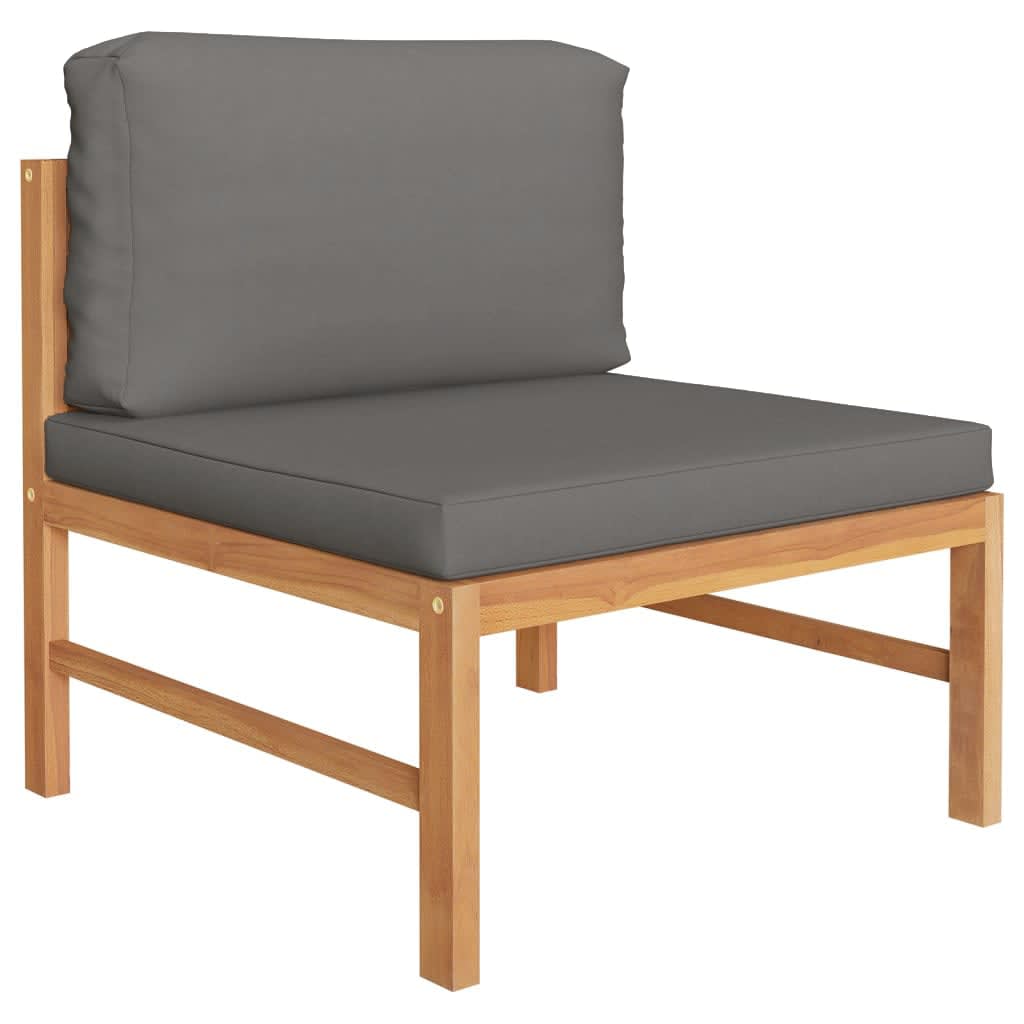 Vidaxl Set De Muebles De Jardín 7 Pzas Madera De Teca Y Cojines Gris_3