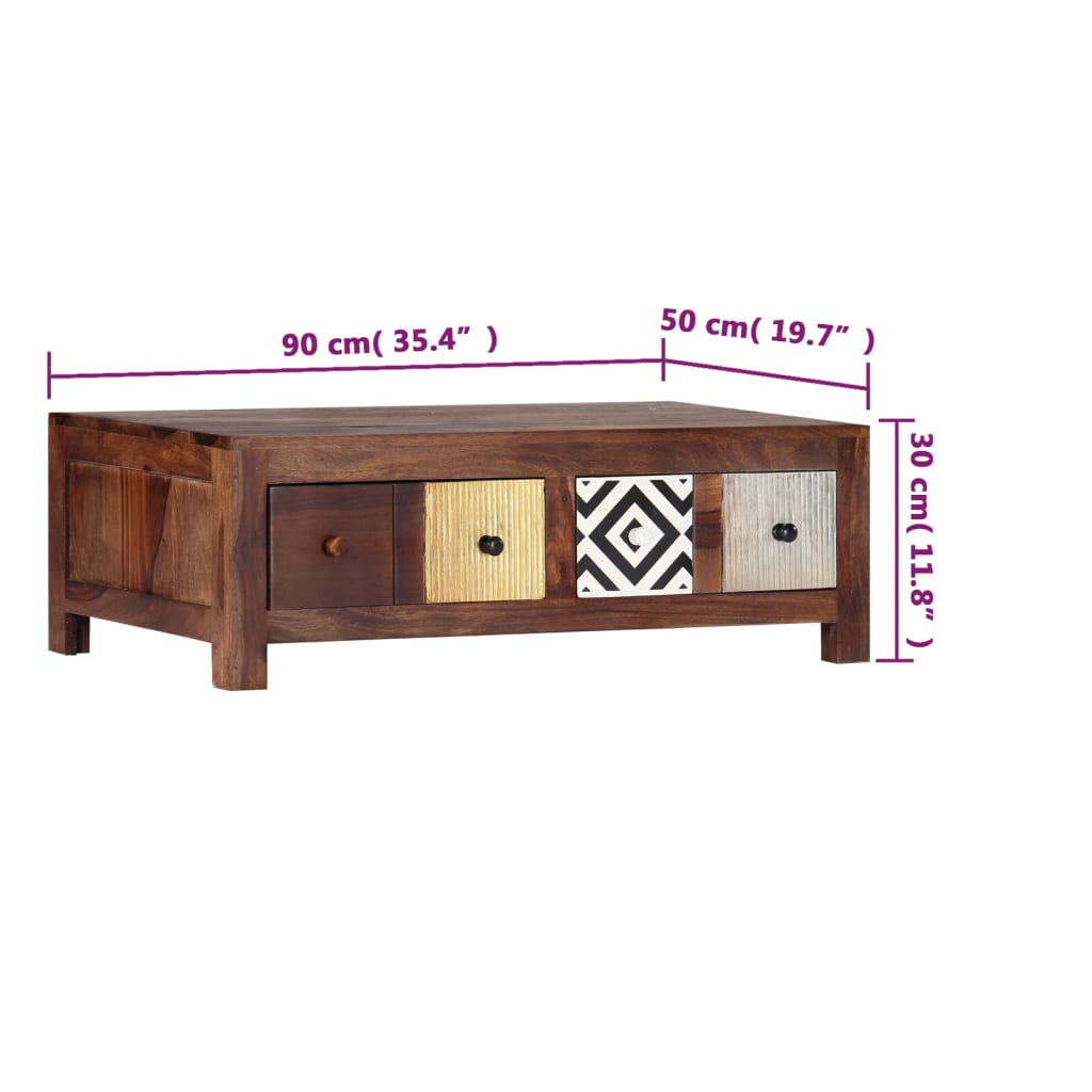 Mesa De Centro De Madera Maciza De Sheesham 90x50x30 Cm_3