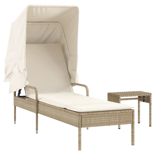 Tumbona Con Capota Y Mesa Ratán Sintético Beige_0