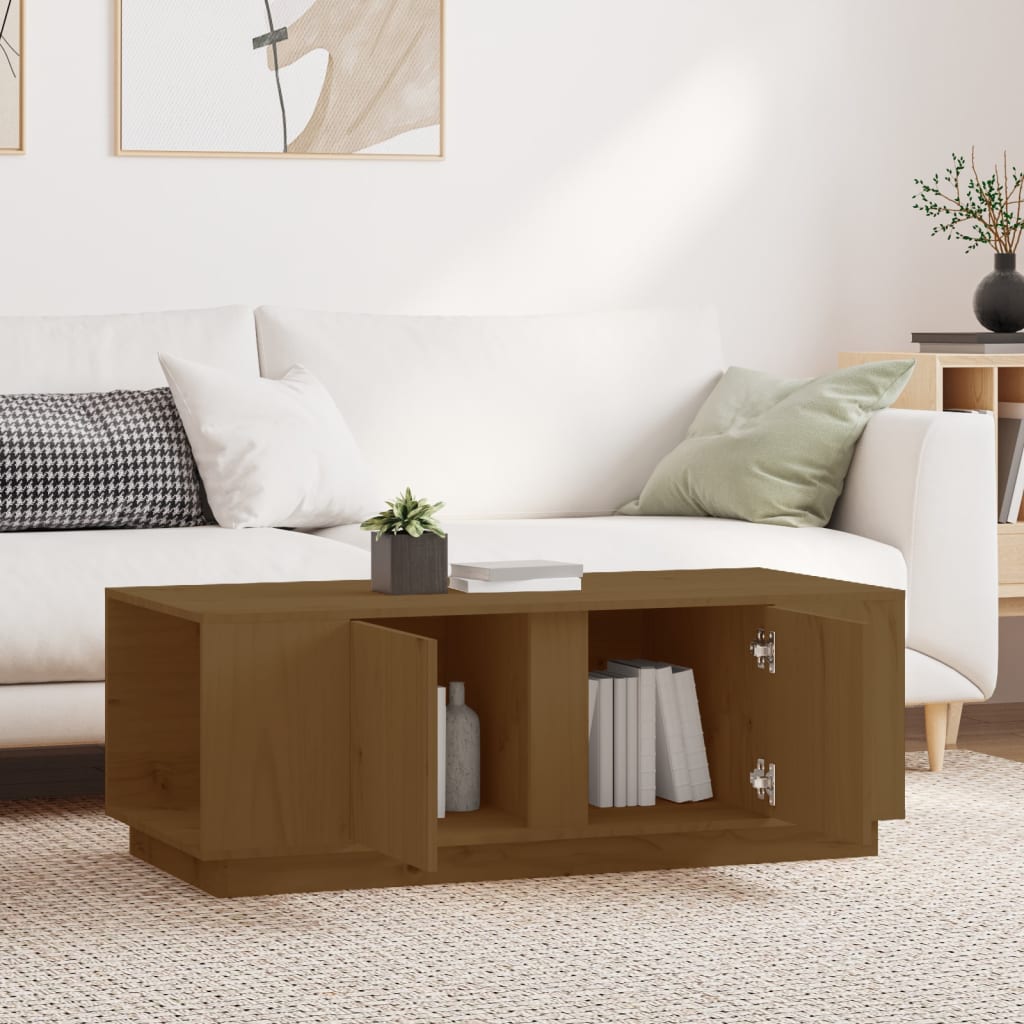 Mesa De Centro Madera Maciza De Pino Marrón Miel 110x50x40 Cm_1
