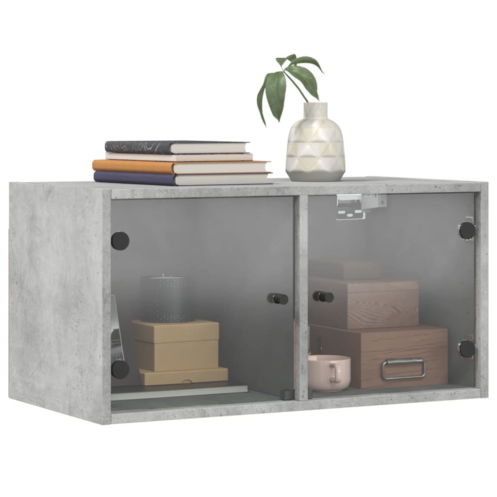 Mueble Pared Puertas Vidrio 2 Uds Gris Hormigón 68,5x37x35 Cm_3