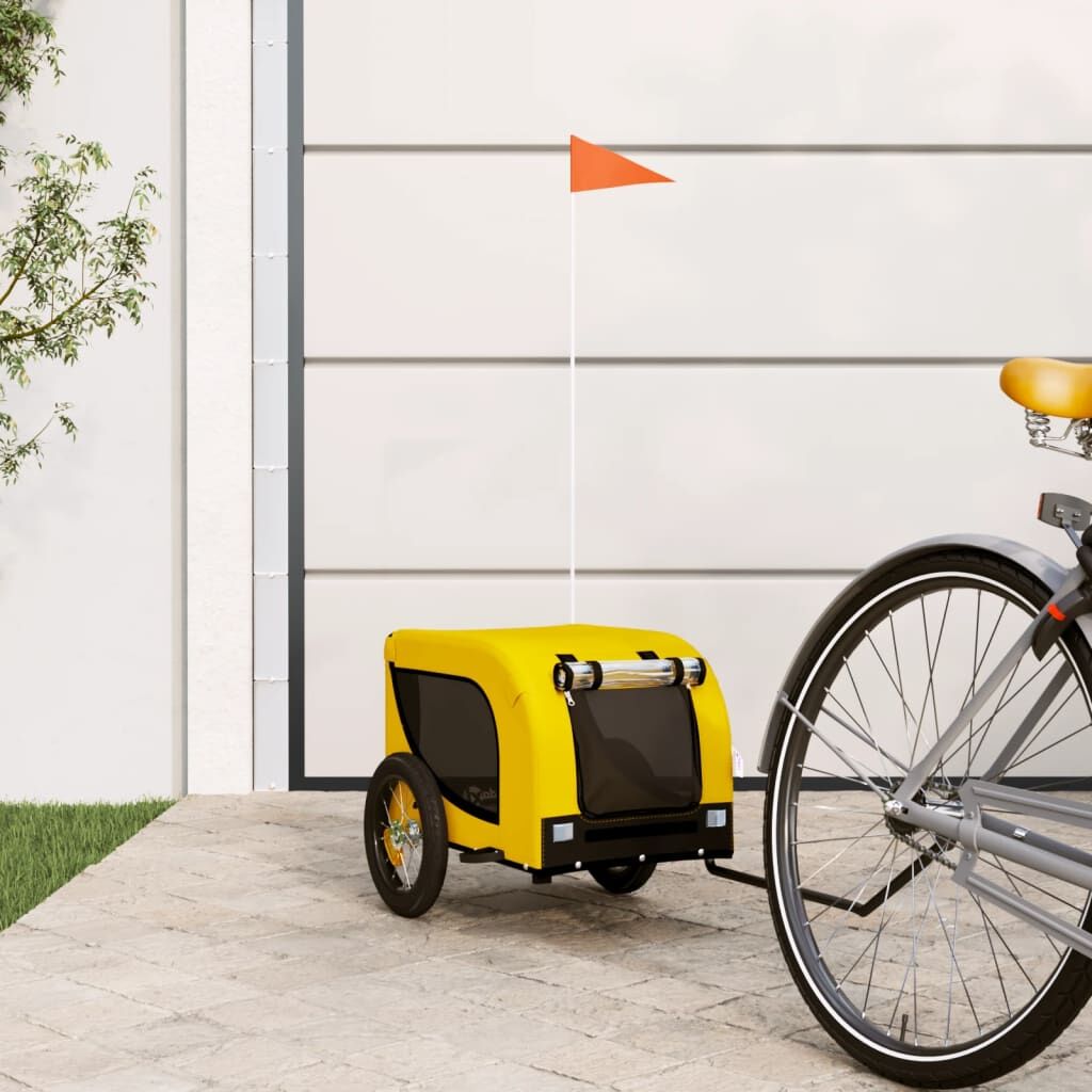Vidaxl Remolque Bicicleta Mascotas Hierro Tela Oxford Amarillo Negro_1