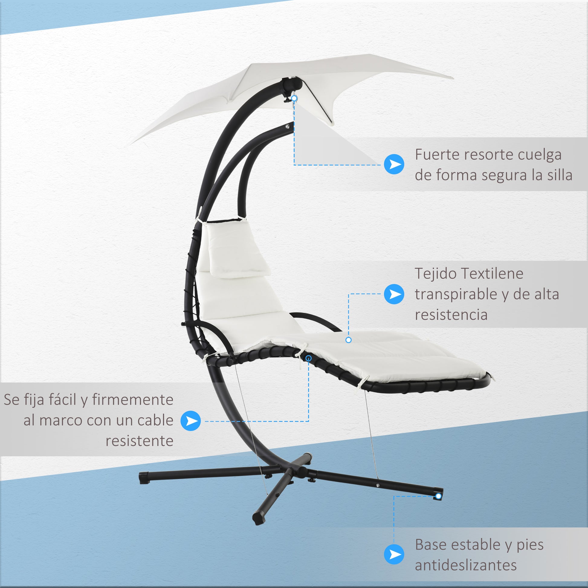 Outsunny Silla Colgante Con Soporte Toldo 190x110x190 Cm Crema_5