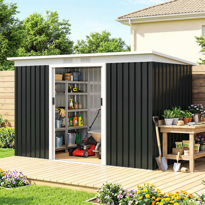 Outsunny Cobertizo De Jardín 280x130x172 Cm Base De 3,2 M² Con 2 Puertas Gris_3