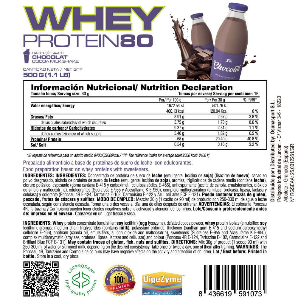 Whey Protein80 - 500g - Batido Chocolat - Aumenta La Masa Muscular - Masmusculo_4