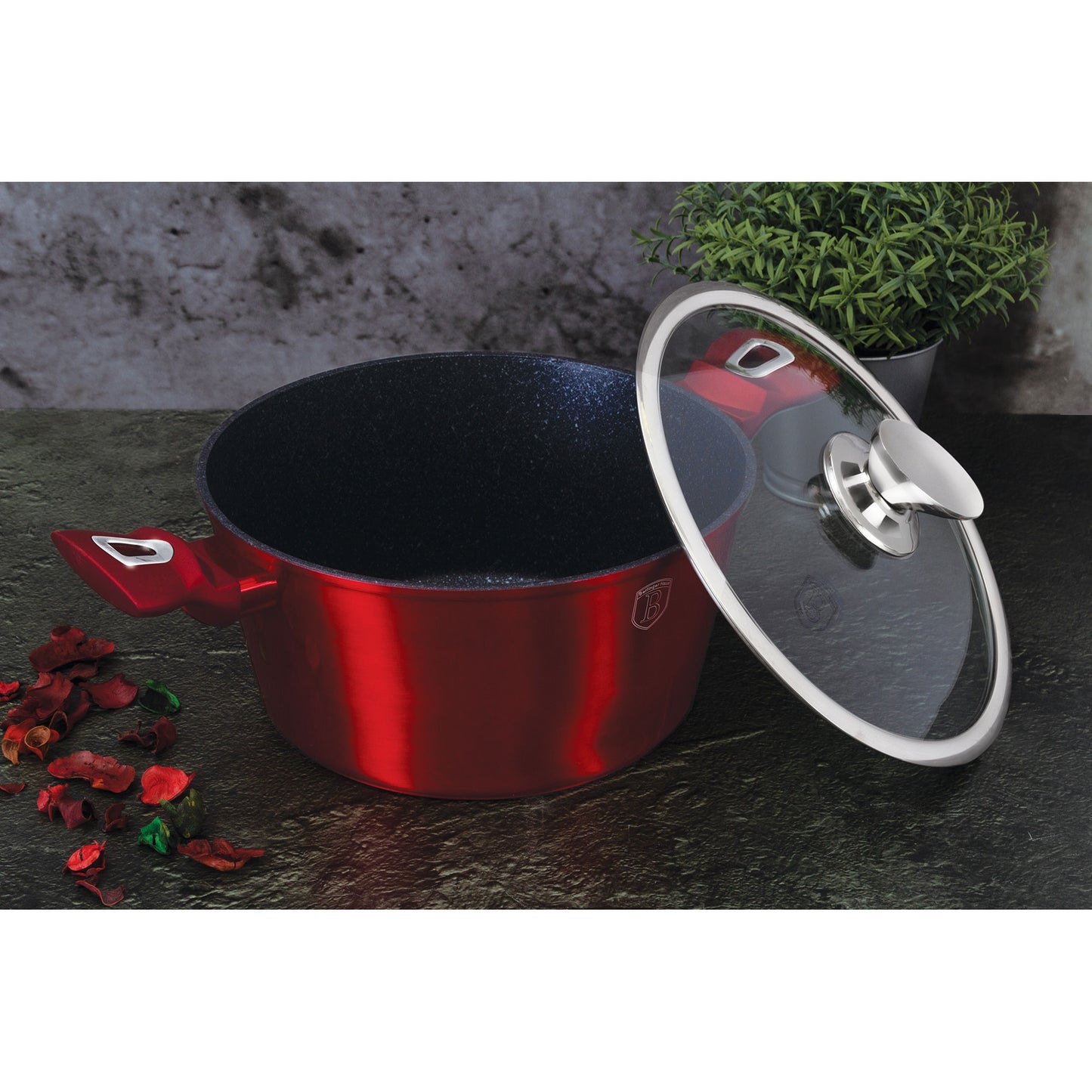 Batería Cocina Inducción 14 Piezas, Antiadherente Sin Pfoa, Aluminio, Cazuelas Sartenes Plancha Berlinger Haus Burgundy Rojo