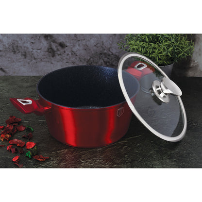 Batería Cocina Inducción 14 Piezas, Antiadherente Sin Pfoa, Aluminio, Cazuelas Sartenes Plancha Berlinger Haus Burgundy Rojo