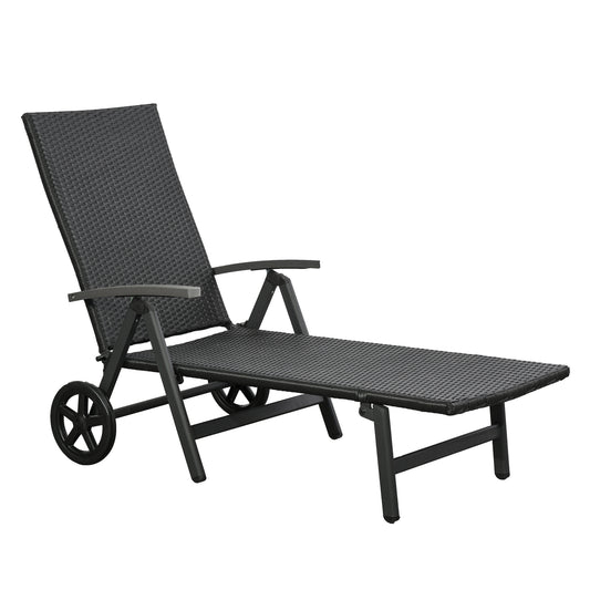 Outsunny Tumbona De Ratán Con Respaldo Reclinable 7 Posiciones Y Ruedas_0
