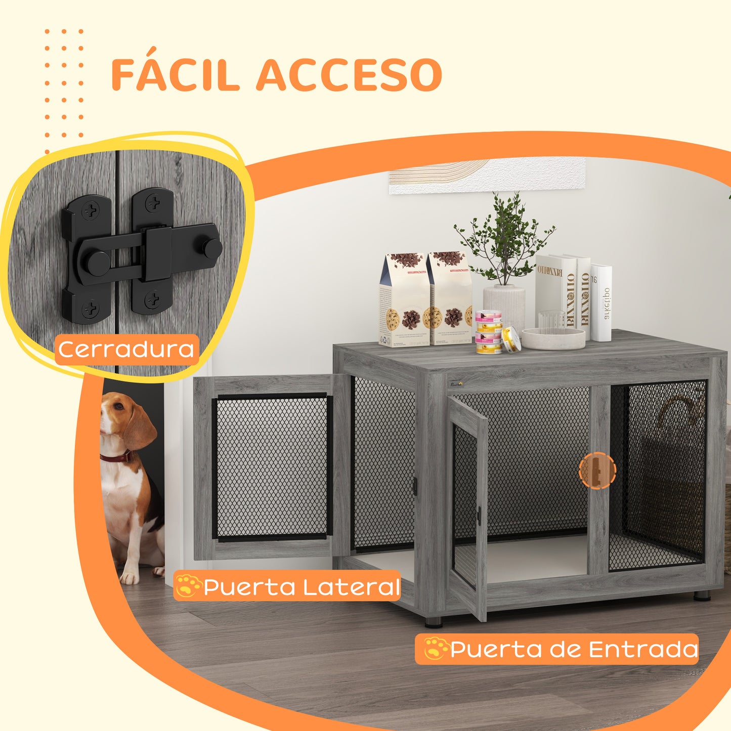 Pawhut Jaula Para Perros Grandes Estilo Mueble 94x60x71,5 Cm Gris_5