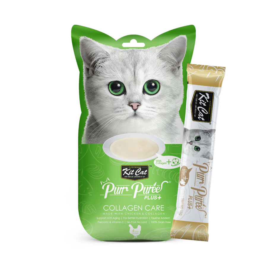 Kit Cat PurrPuree Plus - Pollo Collagen Care Kit Cat 4x15 g Snack cremoso para gatos
