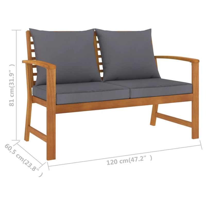 Vidaxl Banco De Jardín 120 Cm Cojines Gris Oscuro Madera Acacia Maciza_5