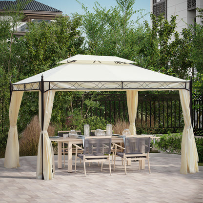 Outsunny Cenador De Jardín 4x3 M Pabellón De Jardín Con Doble Techo Crema_1