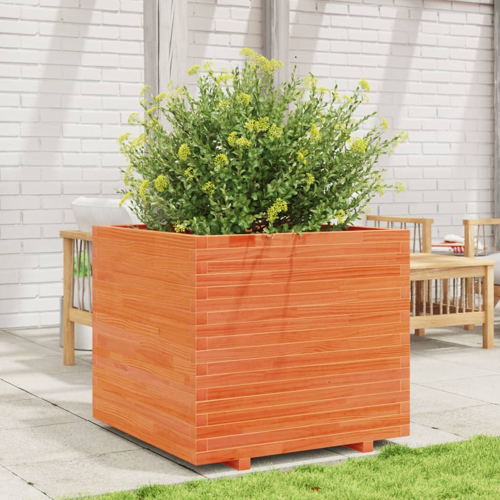 Jardinera Madera Maciza De Pino Marrón Cera 80x80x72 Cm_2