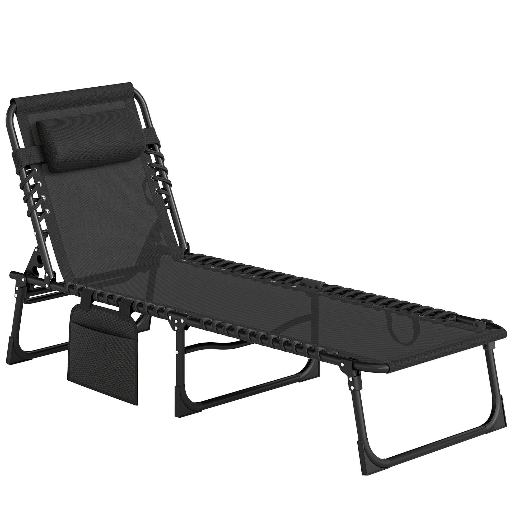 Outsunny Tumbona Plegable Respaldo Ajustable Y Reposacabezas 189x58x30 Cm Negro_0