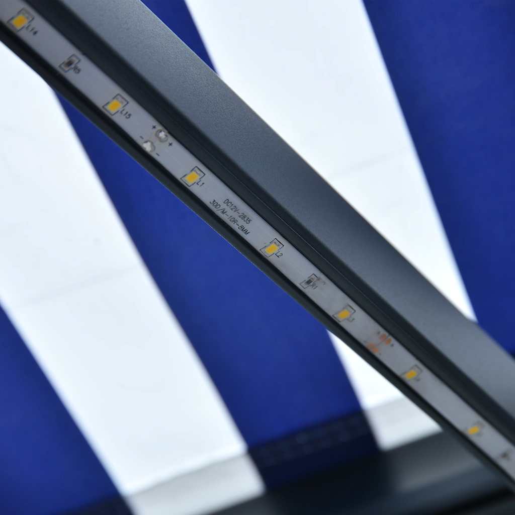 Toldo Retráctil Manual Con Led Azul Y Blanco 300x250 Cm_5