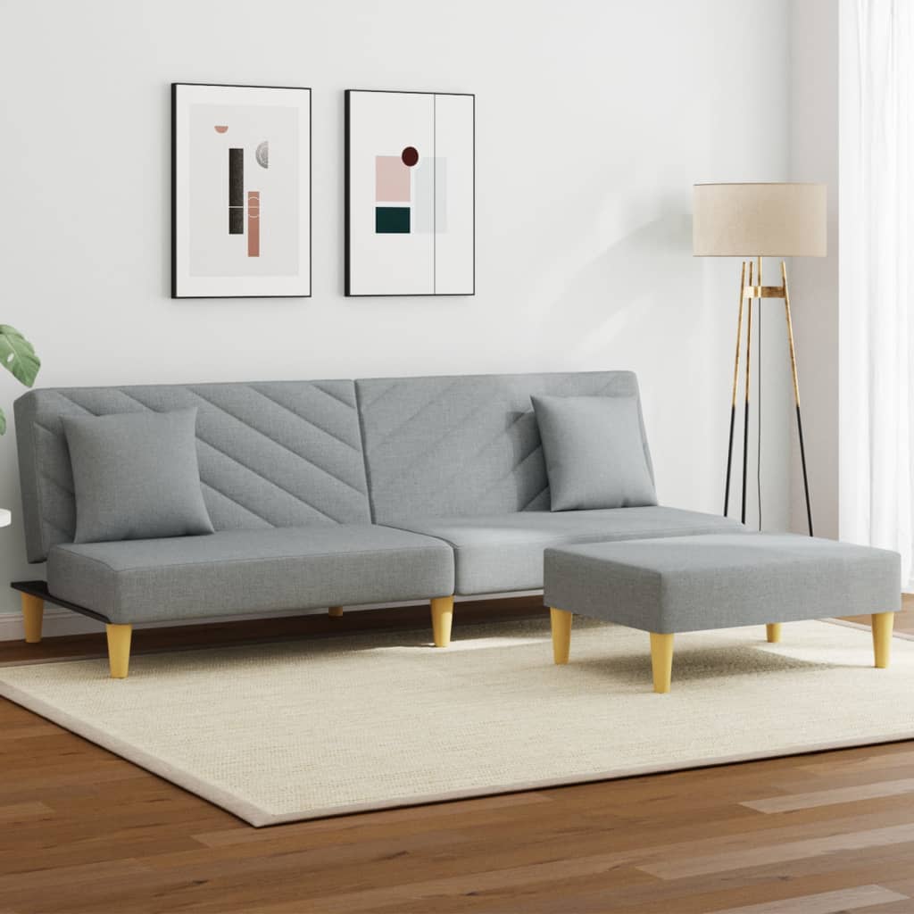 Sofá Cama De 2 Plazas Con Almohadas Y Taburete Tela Gris Claro / Vetonek_4