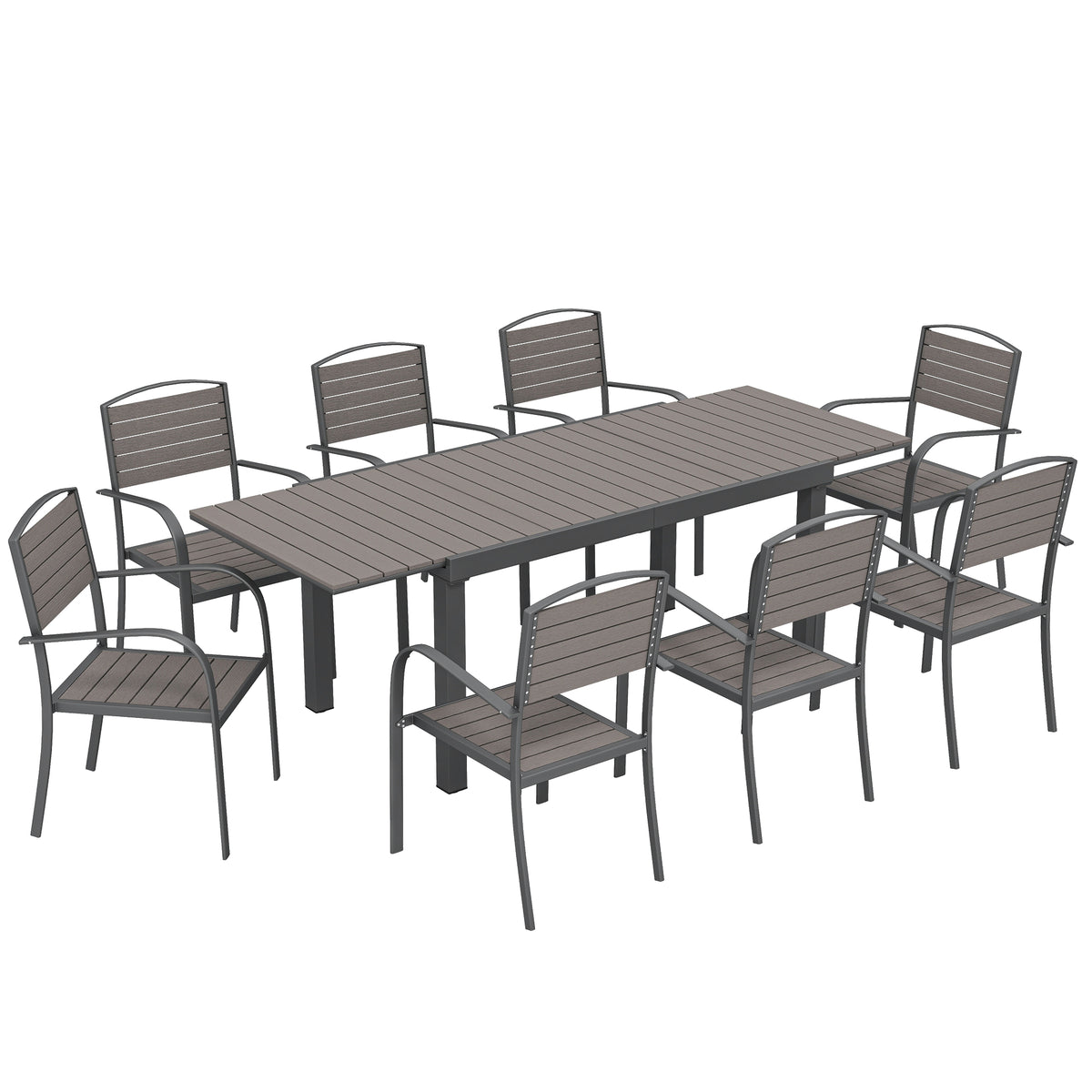 Outsunny Conjunto De Mesa Y Sillas Jardín Con 8 Sillas Y Mesa Extensible Gris_0