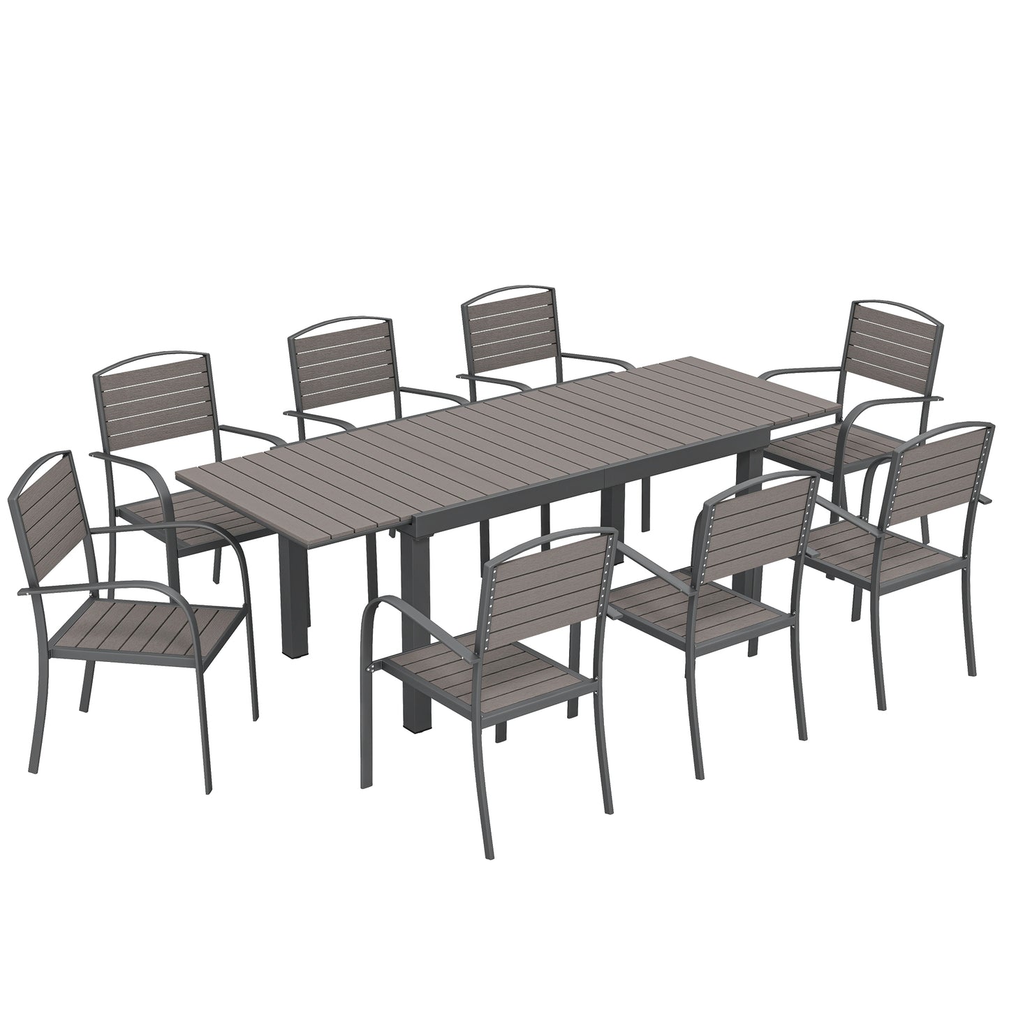 Outsunny Conjunto De Mesa Y Sillas Jardín Con 8 Sillas Y Mesa Extensible Gris_0