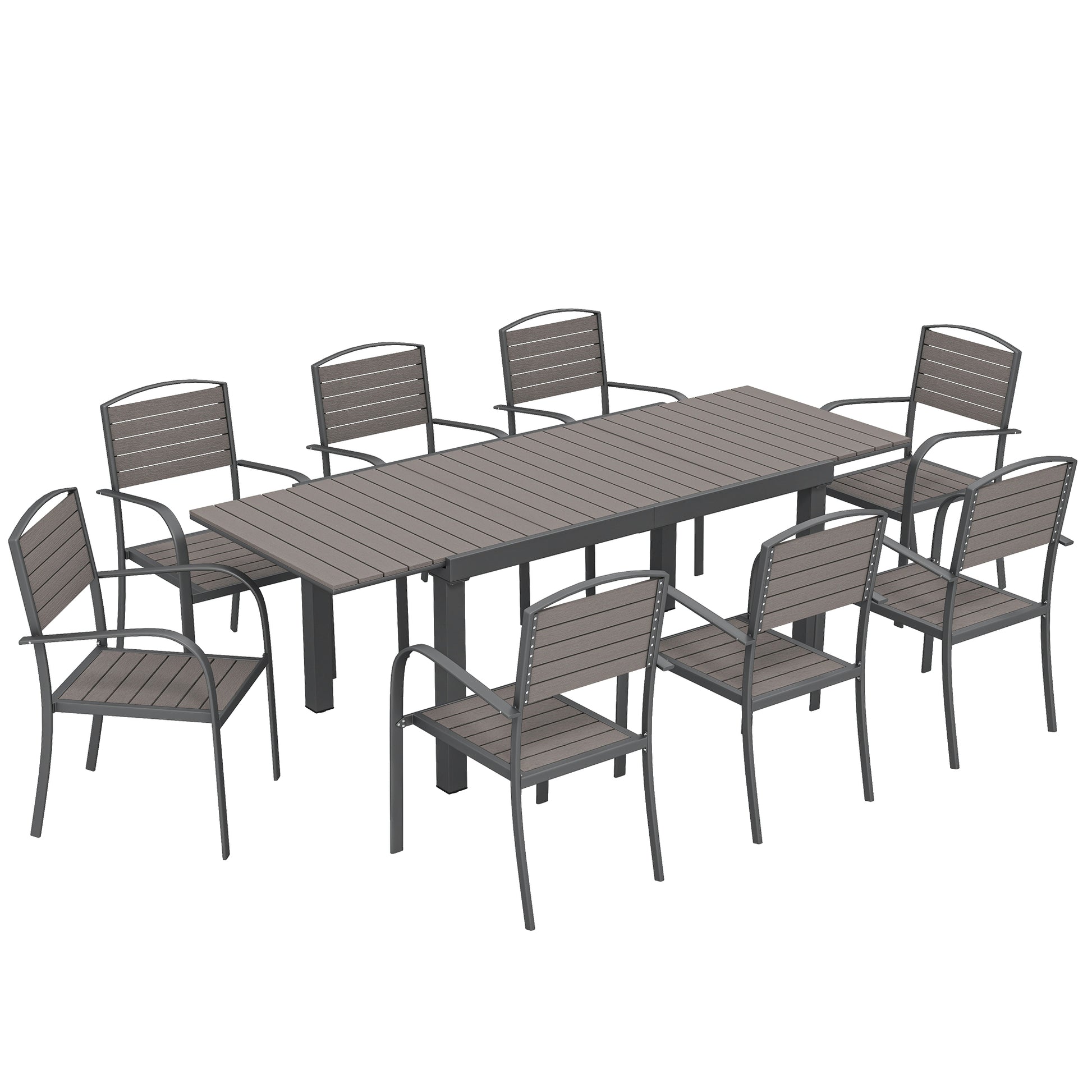 Outsunny Conjunto De Mesa Y Sillas Jardín Con 8 Sillas Y Mesa Extensible Gris_0