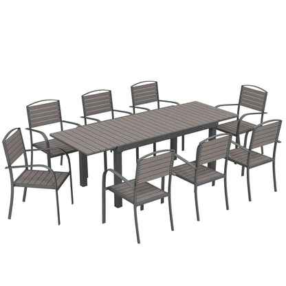 Outsunny Conjunto De Mesa Y Sillas Jardín Con 8 Sillas Y Mesa Extensible Gris_0