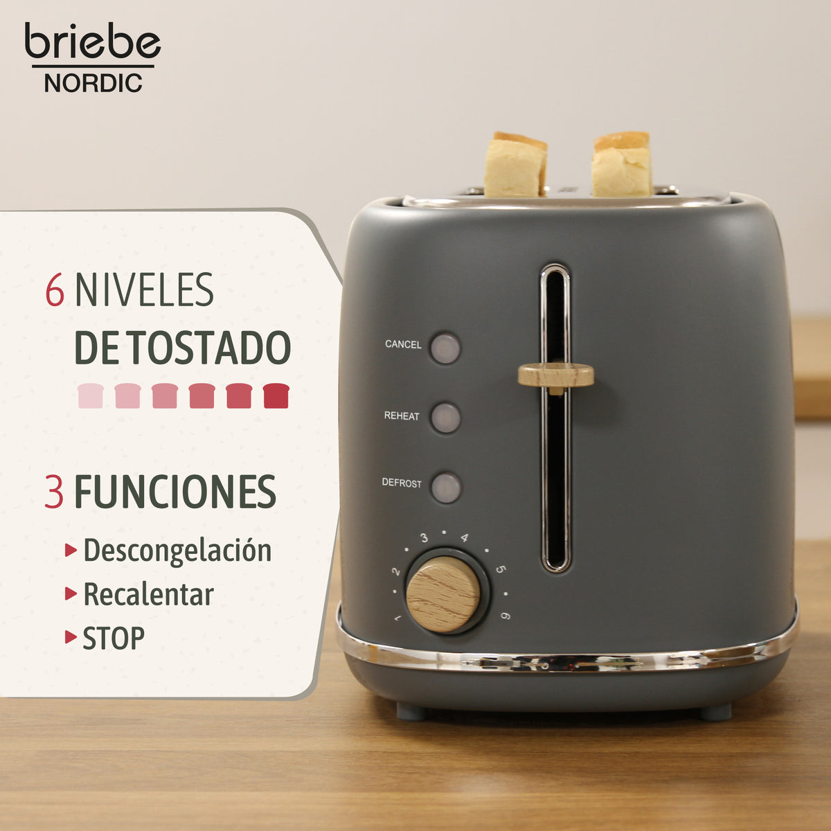 Briebe Nordic Set Tostadora Pan Ranura Ancha 2 Rebanadas + Hervidor Agua Eléctrico 1,7l Inalámbrico, Skt1167gry, Gris_2