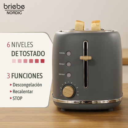 Briebe Nordic Set Tostadora Pan Ranura Ancha 2 Rebanadas + Hervidor Agua Eléctrico 1,7l Inalámbrico, Skt1167gry, Gris_2