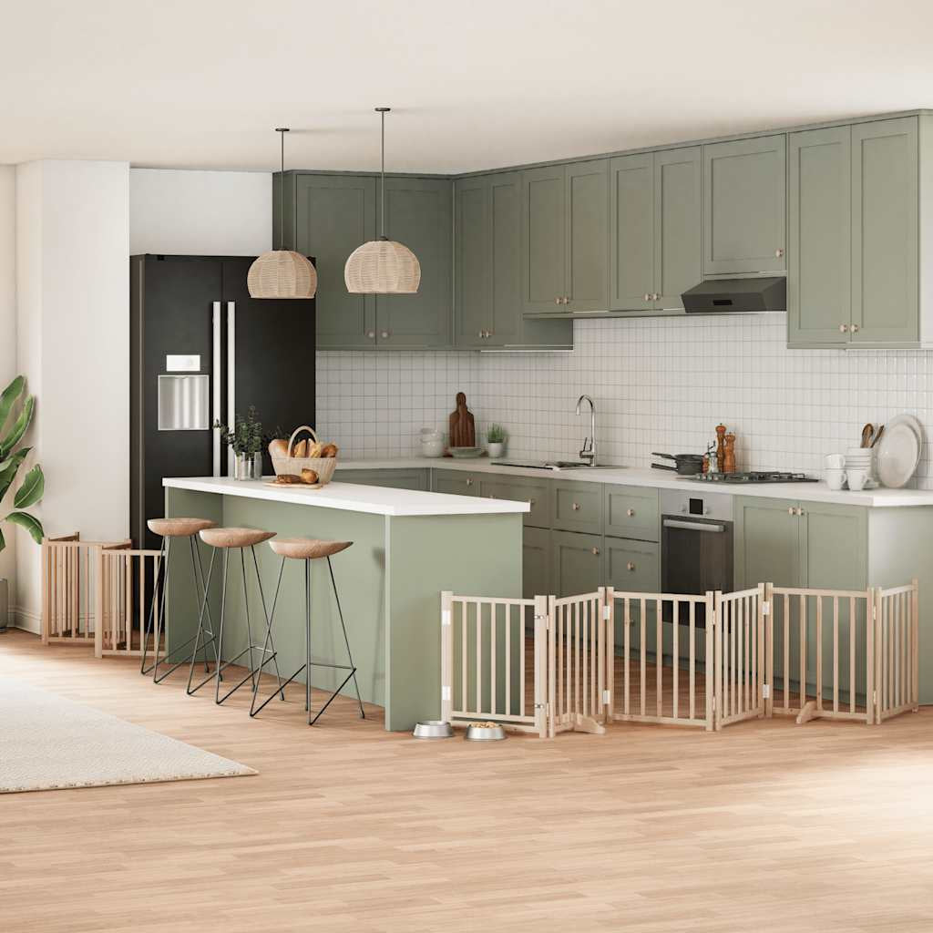 Vidaxl Puerta Para Perros Plegable 15 Paneles Madera De Álamo 750 Cm_1
