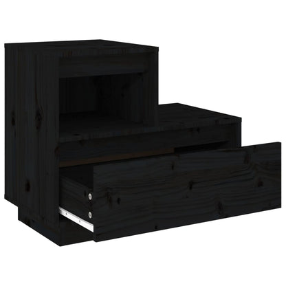 Mesita De Noche Madera Maciza De Pino Negro 60x34x51 Cm_3