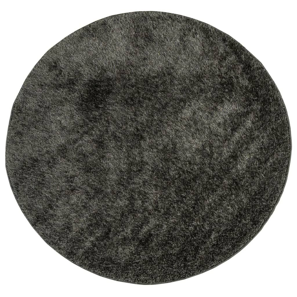 Vidaxl Alfombra Pelo Largo Aspecto Brillante Istan Antracita Ø 80 Cm_0