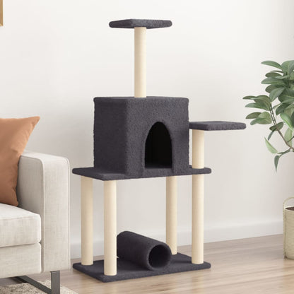 Rascador Para Gatos Con Postes De Sisal Gris Oscuro 122 Cm_1