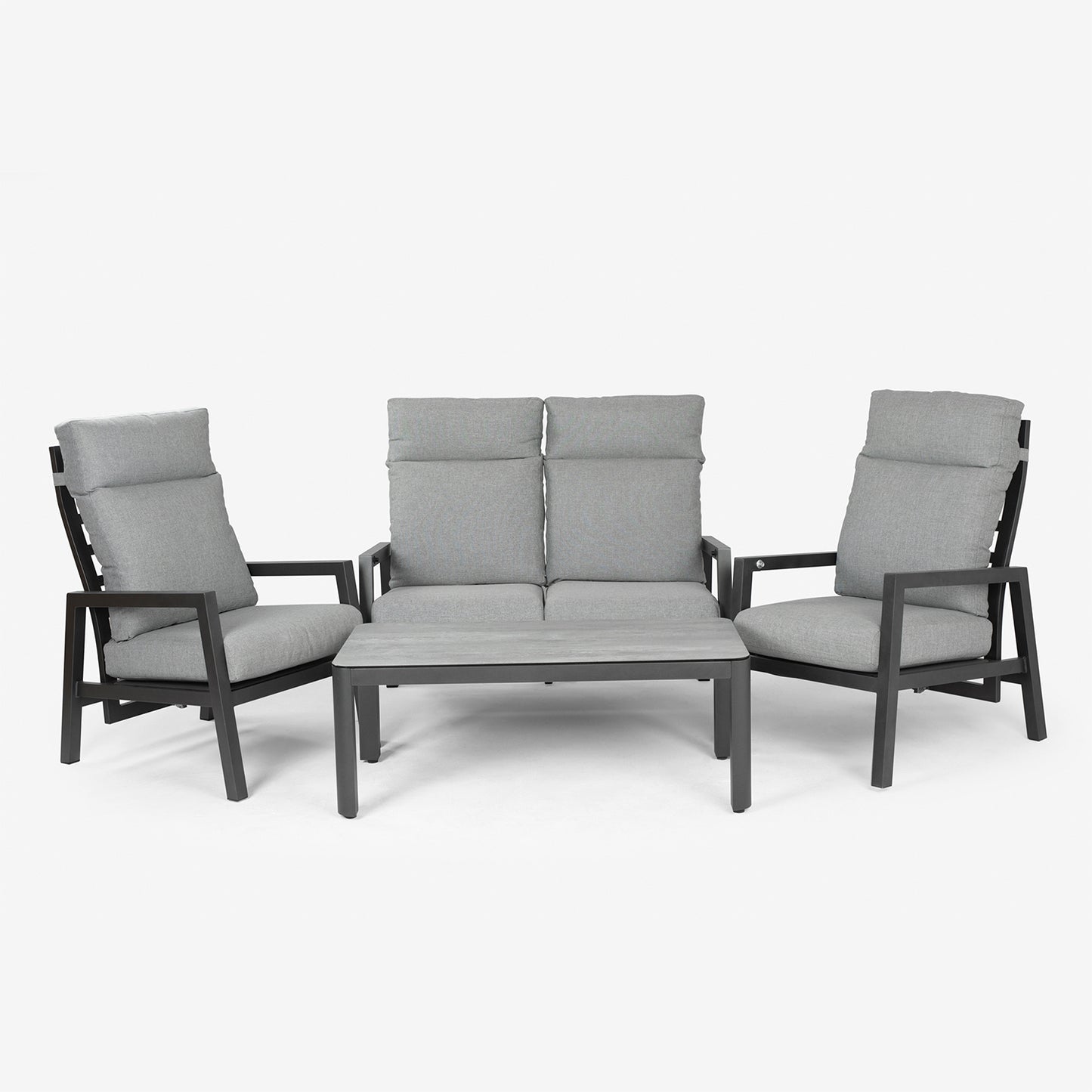 Conjunto De Sofás Para Jardín, Sofá 2 Plazas Reclinable, Aluminio, Color Antracita, Mesa:120x60x45cm Sillón:66x83x104 Cm Sofá:125x82x105 Cm Alto_2
