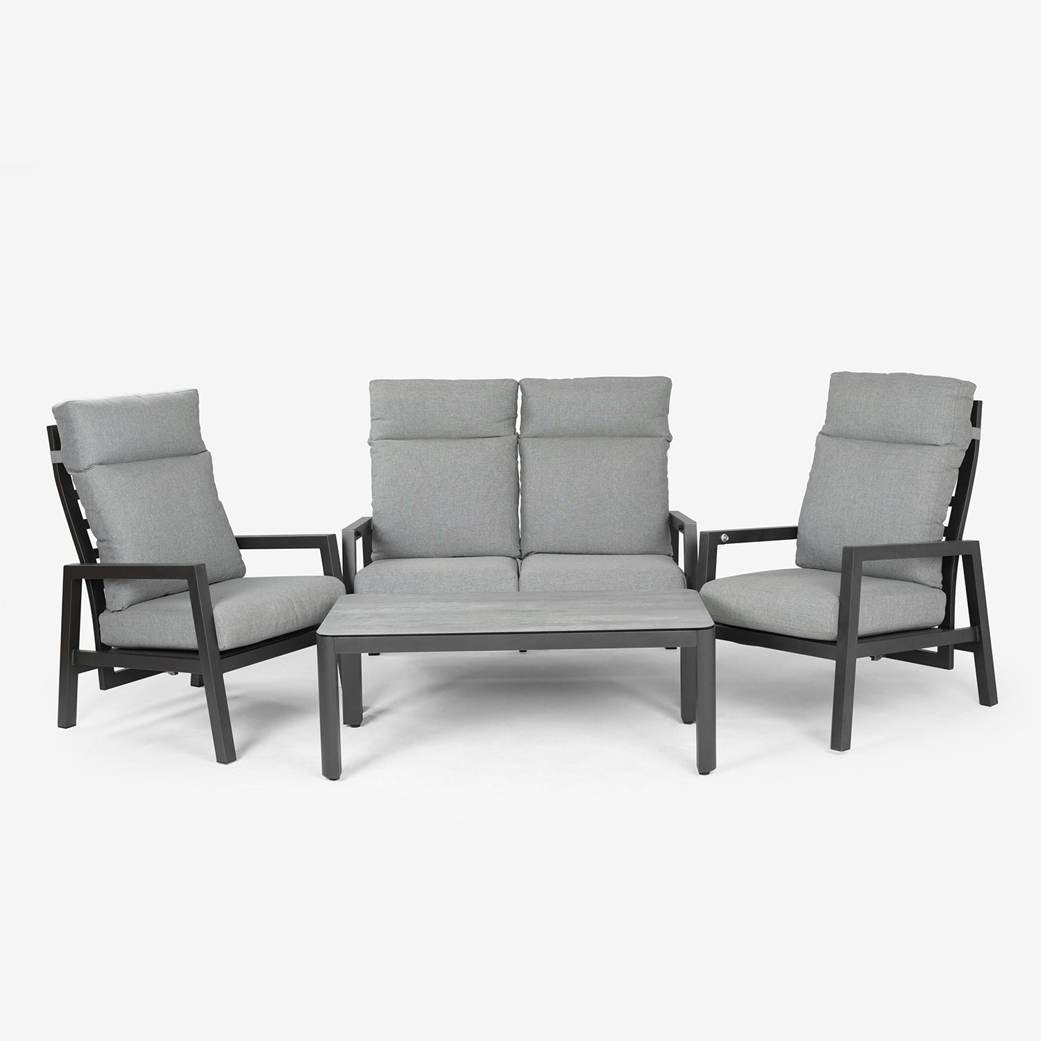 Conjunto De Sofás Para Jardín, Sofá 2 Plazas Reclinable, Aluminio, Color Antracita, Mesa:120x60x45cm Sillón:66x83x104 Cm Sofá:125x82x105 Cm Alto_2