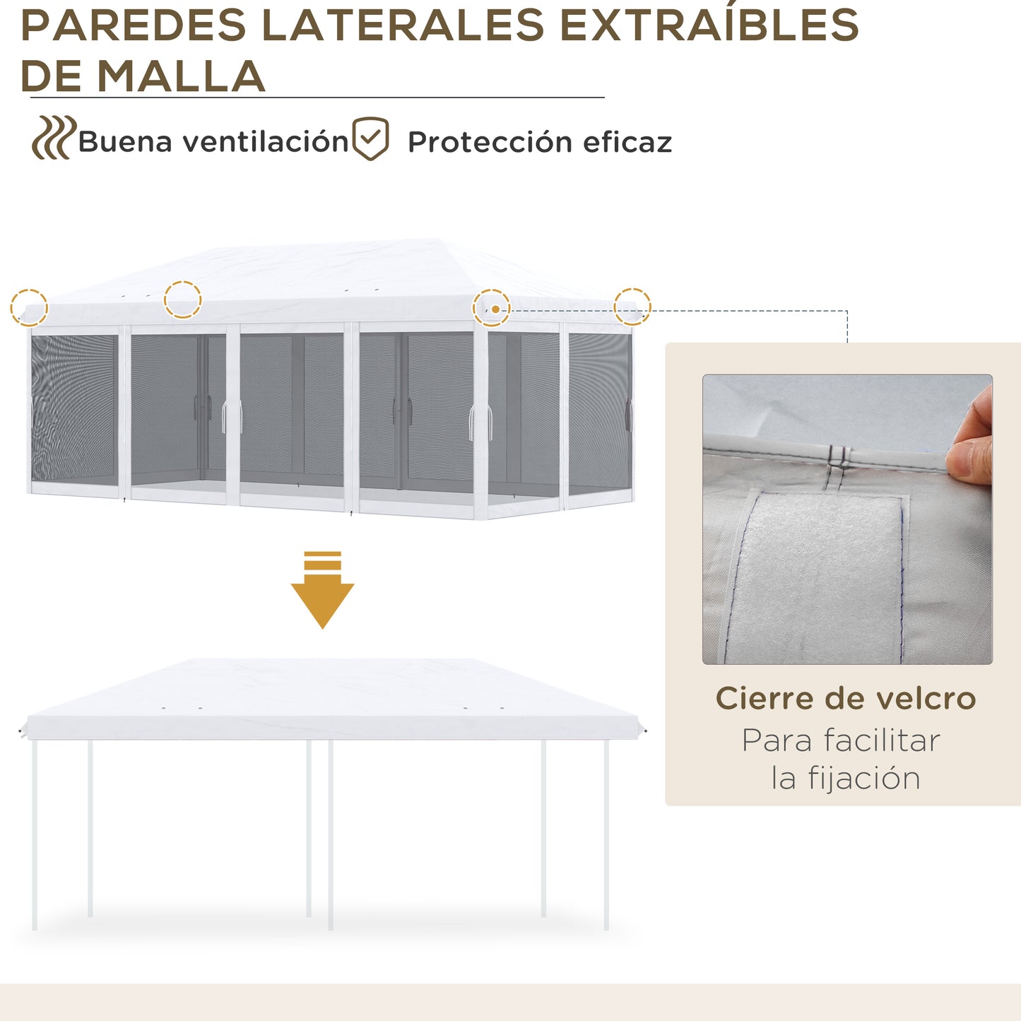 Outsunny Carpa Plegable 6x3 M Con 6 Paredes Laterales De Malla Anti-uv Crema_5