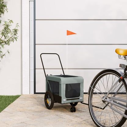 Vidaxl Remolque De Bicicleta Mascotas Hierro Tela Oxford Gris Negro_1