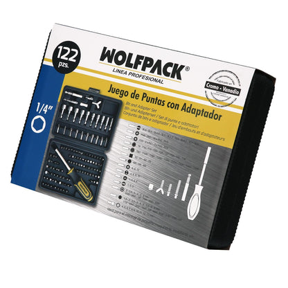 Juego Puntas Con Destornillador 1/4 122 Pzs. Con Apadtador. Cromo Vanadio, Kit Llave Combinada, Kit Carraca,